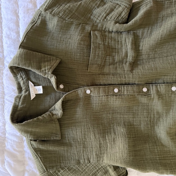 Caslon cotton gauze camp shirt, xsmall, Olive, never worn - Picture 5 of 6